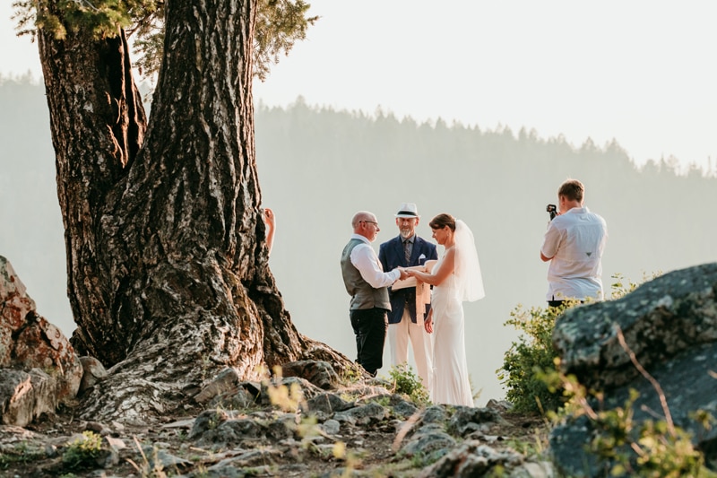 Wedding Photography, a small elopement ceremony with friends and officiant in the mountains