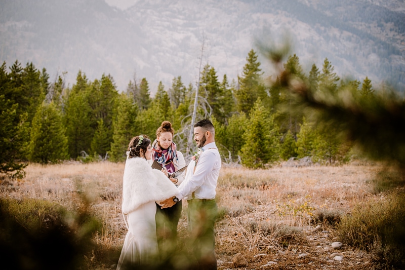 Wedding Photography, a small elopement being performed in the mountain meadows